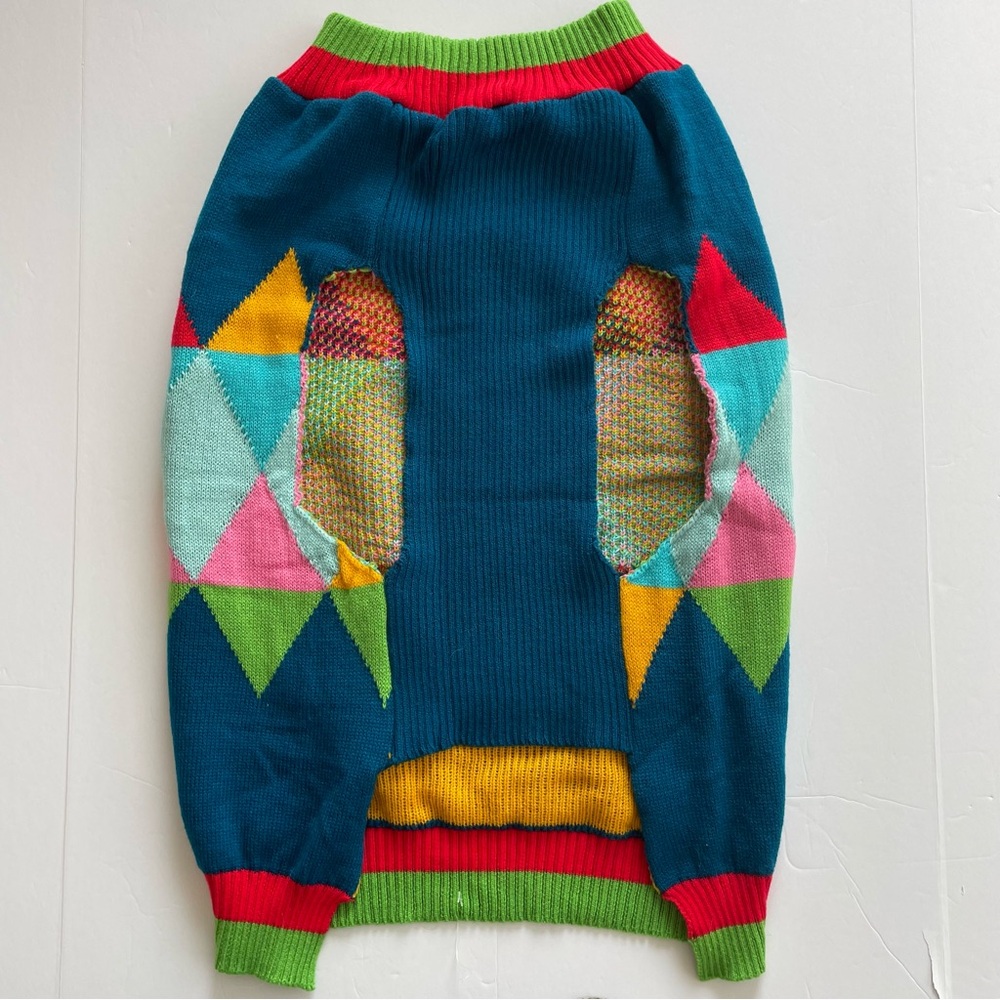 Dog Sweater Blue Knit with a Colorful Argyle Pattern XL - Picture 2 of 6